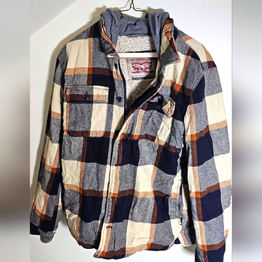 Brown Plaid Levis Sherpa Jacket